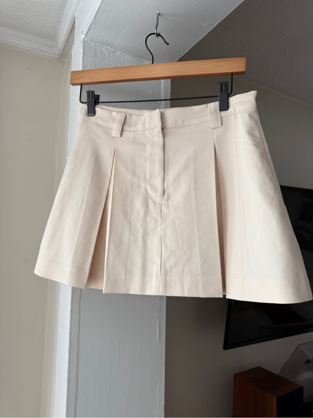 Pleated Cream Mini Skirt small